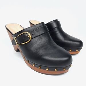 NEW Veronica Beard Hendrix Clog Black Leather Heeled Mule Western Buckle 9.5